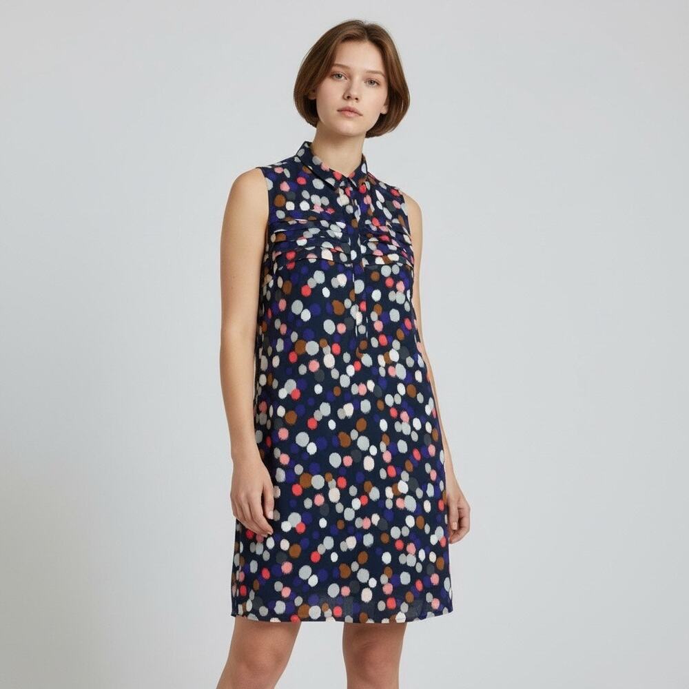 Sleeveless Navy Polka Dot Mini Dress